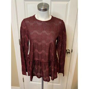 M Missoni Burgundy Metallic Long Sleeve Top, Size Small